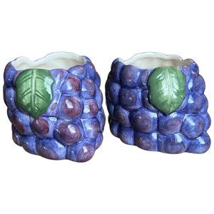 PAIR of Vtg FITZ AND FLOYD Grape Candle Holders 1989 Ceramic Retired Whimsical